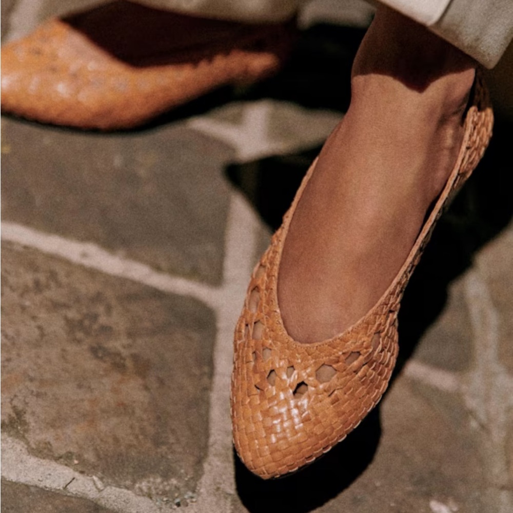Sezane Woven Leather Flats in Tan - Picture 2 of 13